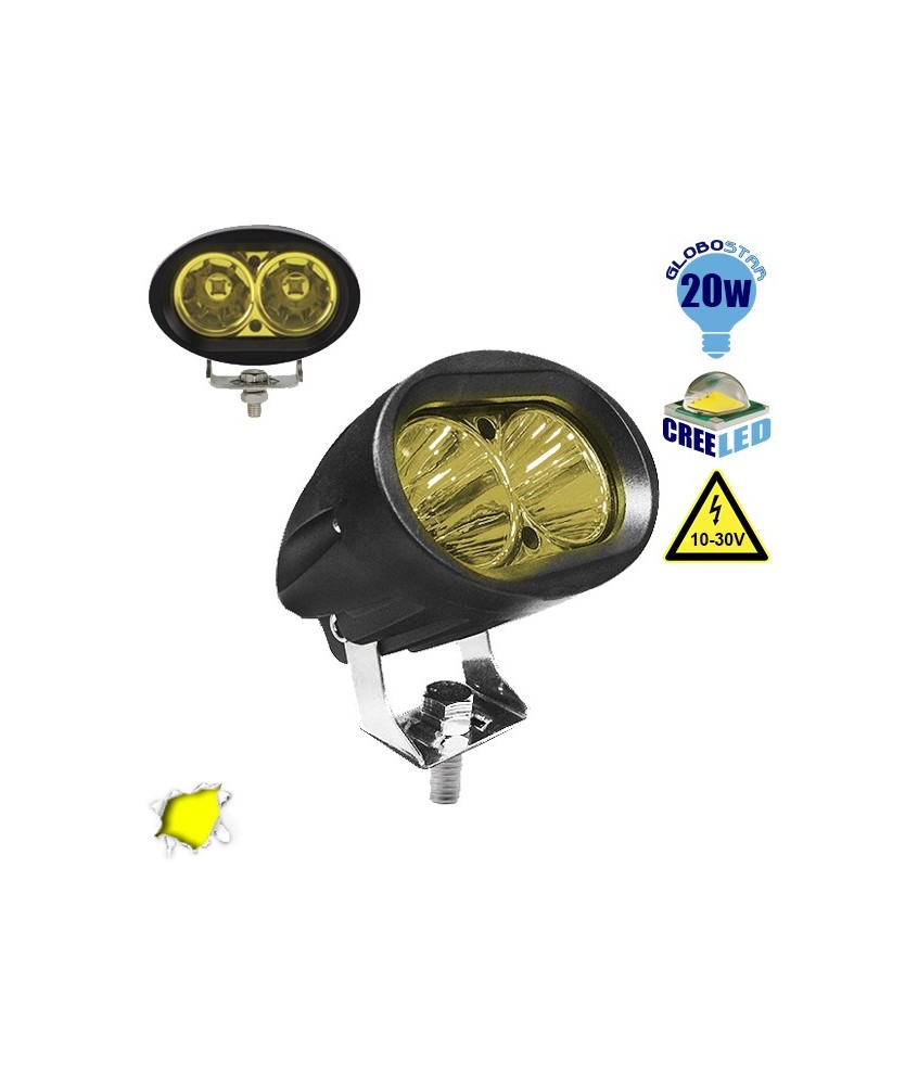 Προβολάκι LED 20W 10-30V 2800lm 30° Αδιάβροχο IP65 Κίτρινο GloboStar 05196